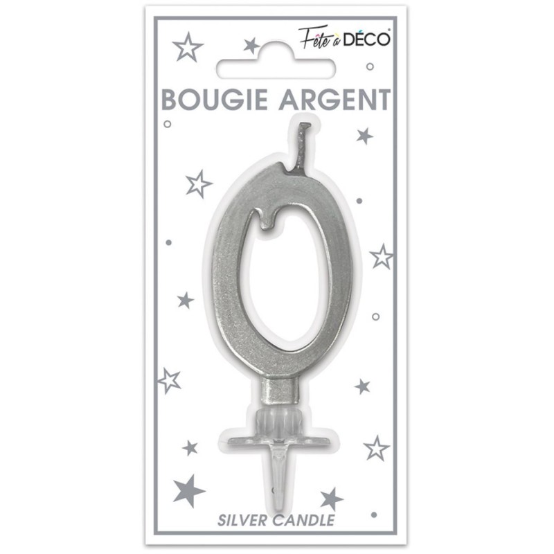 Bougie chiffre 0 métalique argent Bougie chiffre 0 métalique argent