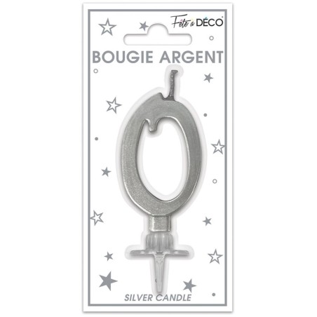Bougie chiffre 0 métalique argent