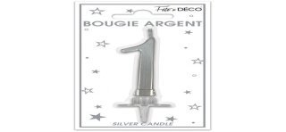 Bougie chiffre 1métalique argent
