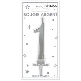 Bougie chiffre 1métalique argent