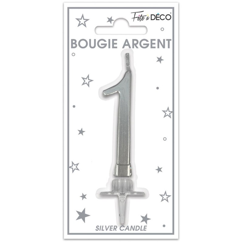 Bougie chiffre 1métalique argent Bougie chiffre 1métalique argent