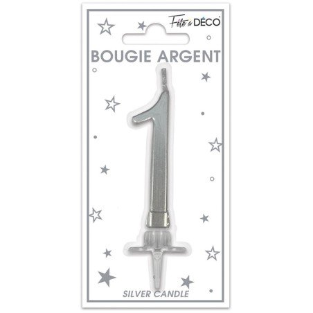 Bougie chiffre 1métalique argent