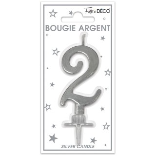 Bougie chiffre 2 métalique argent