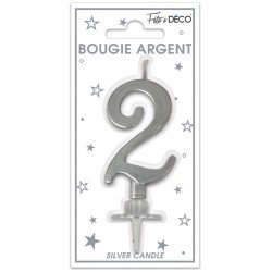 Bougie chiffre 2 métalique argent