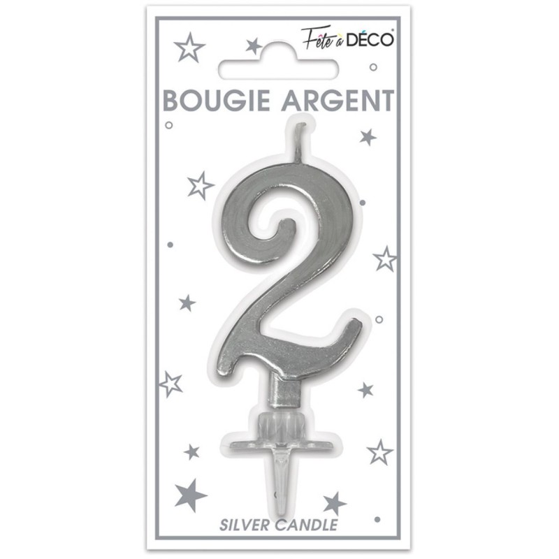 Bougie chiffre 2 métalique argent Bougie chiffre 2 métalique argent