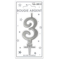 Bougie chiffre 3 métalique argent