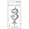 Bougie chiffre 3 métalique argent
