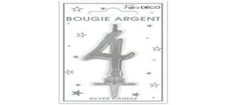 Bougie chiffre 4 métalique argent