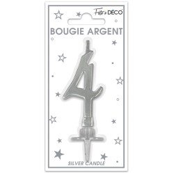Bougie chiffre 4 métalique argent