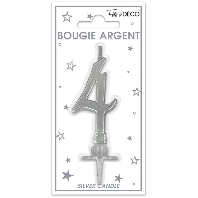 Bougie chiffre 4 métalique argent Bougie chiffre 4 métalique argent