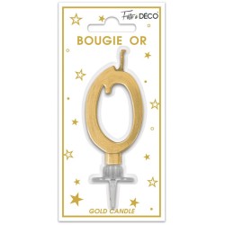 Bougie chiffre 0 métalique or