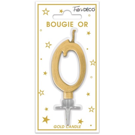 Bougie chiffre 0 métalique or