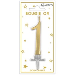 Bougie chiffre 1 métalique or