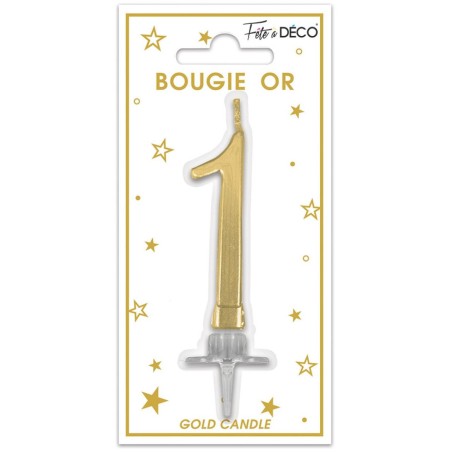 Bougie chiffre 1 métalique or