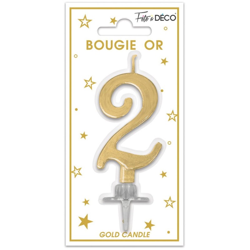 Bougie chiffre 2 métalique or Bougie chiffre 2 métalique or