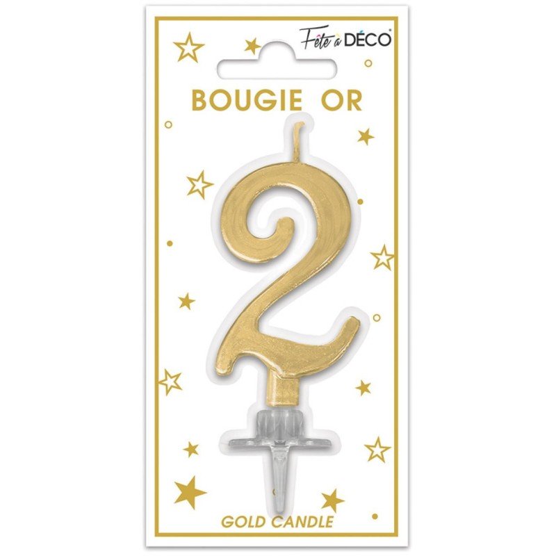 Bougie chiffre 2 métalique or