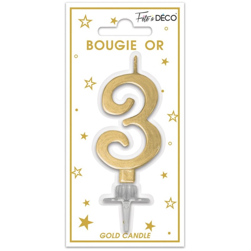 Bougie chiffre 3 métalique or Bougie chiffre 3 métalique or