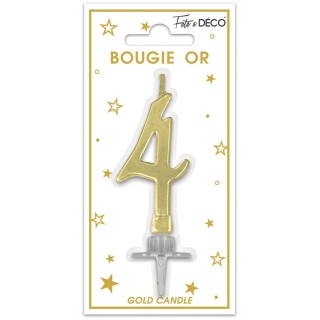 Bougie chiffre 4 métalique or