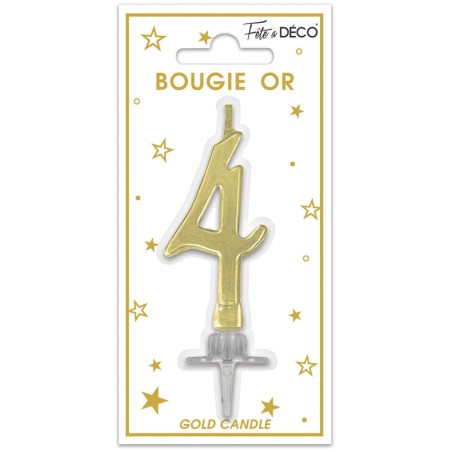Bougie chiffre 4 métalique or