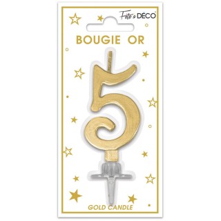 Bougie chiffre 5 métalique or