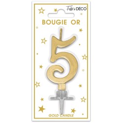 Bougie chiffre 5 métalique or
