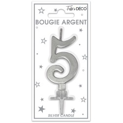 Bougie chiffre 5 métalique argent