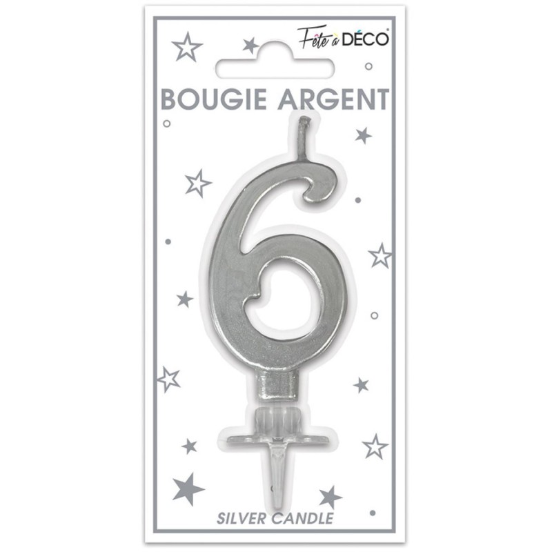 Bougie chiffre 6 métalique argent Bougie chiffre 6 métalique argent