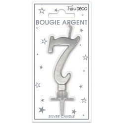 Bougie chiffre 7 métalique argent