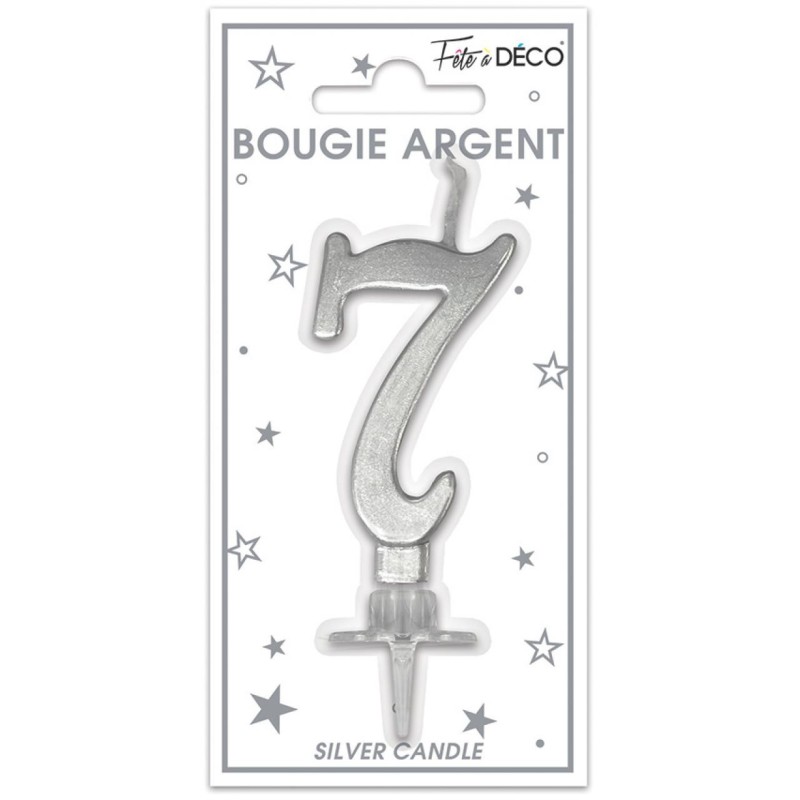 Bougie chiffre 7 métalique argent Bougie chiffre 7 métalique argent