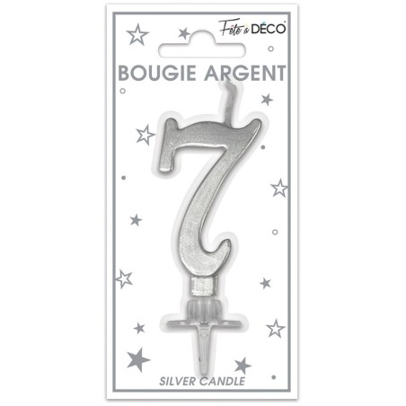 Bougie chiffre 7 métalique argent