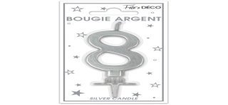 Bougie chiffre 8 métalique argent