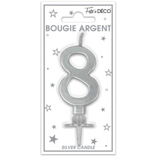 Bougie chiffre 8 métalique argent