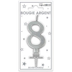 Bougie chiffre 8 métalique argent