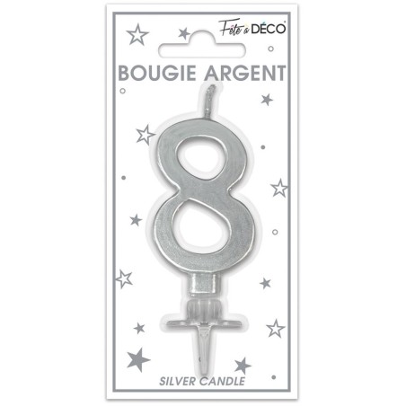 Bougie chiffre 8 métalique argent