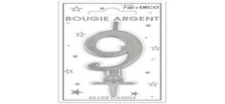 Bougie chiffre 9 métalique argent