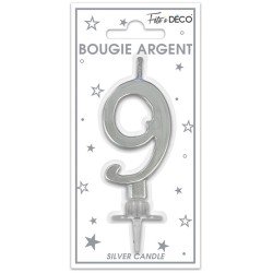 Bougie chiffre 9 métalique argent