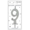 Bougie chiffre 9 métalique argent Bougie chiffre 9 métalique argent