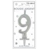 Candela numero 9 metallizzata argento