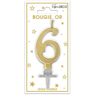 Bougie chiffre 6 métalique or
