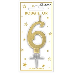 Bougie chiffre 6 métalique or