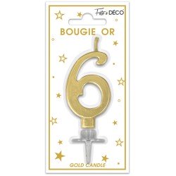 Bougie chiffre 6 métalique or