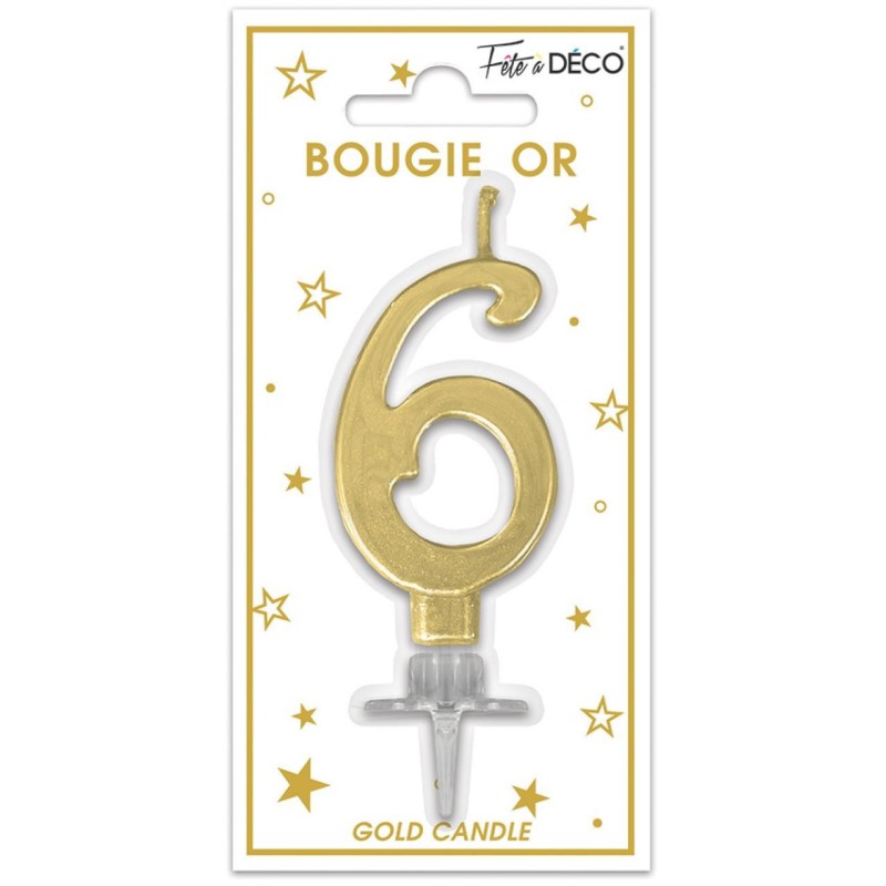 Bougie chiffre 6 métalique or