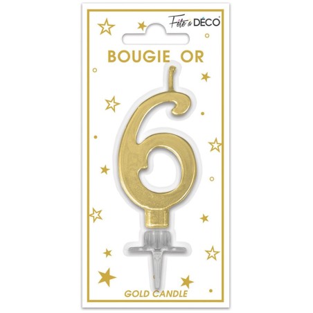 Bougie chiffre 6 métalique or