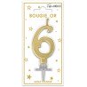 Bougie chiffre 6 métalique or