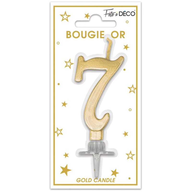 Bougie chiffre 7 métalique or