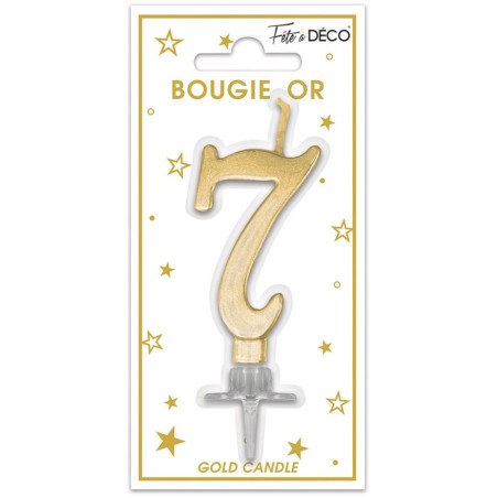 Bougie chiffre 7 métalique or