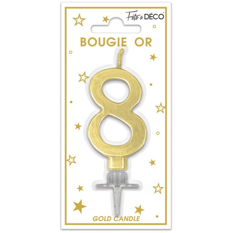Bougie chiffre 8 métalique or