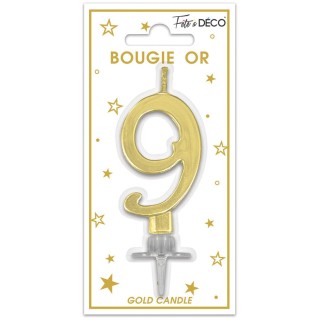 Bougie chiffre 9 métalique or
