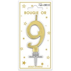 Goldmetallische Kerze mit der Zahl 9