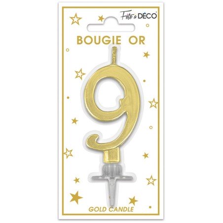 Bougie chiffre 9 métalique or